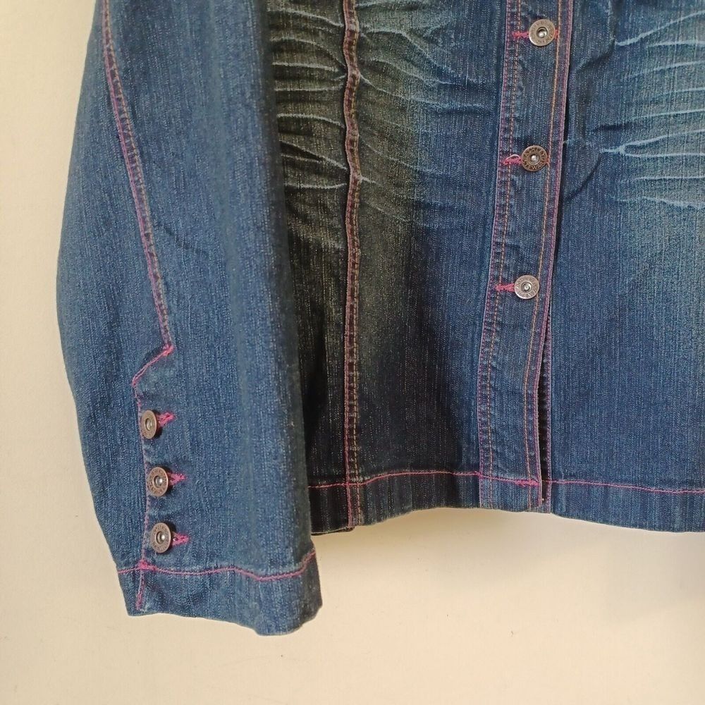 Jean Jacket Sz 22W Western Cowgirl Rodeo Contrast Stitch Stretch Ashley Stewart - Picture 6 of 7